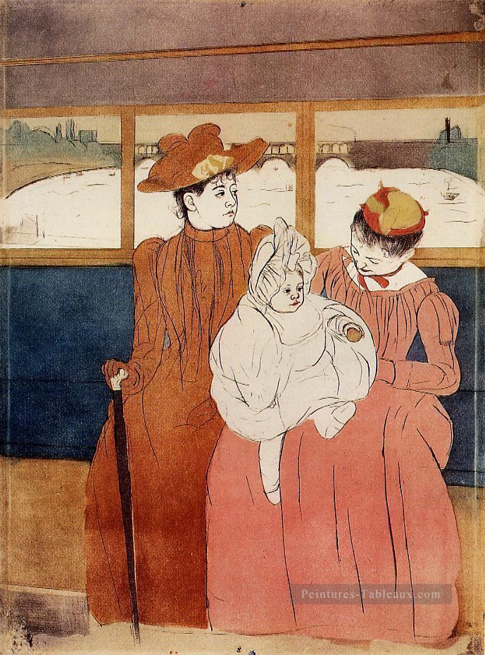Intérieur d’un tramway passant un pont mères des enfants Mary Cassatt Peintures à l'huile